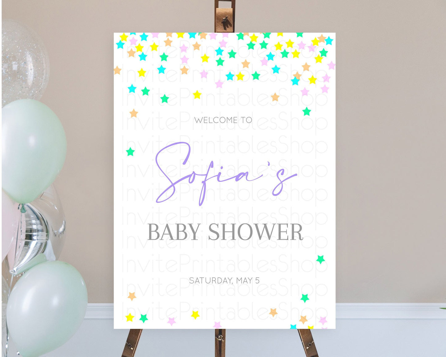 Star Baby Shower Welcome Board Pastel Stars Welcome Sign Shooting Star Rainbow Colorful Confetti Twinkle Little Star Welcome Sign D10395