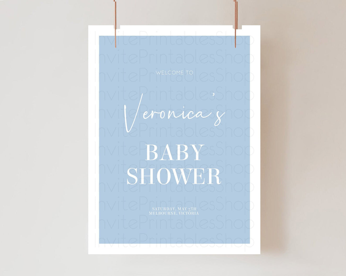 Blue Baby Shower Welcome Sign Plain Blue Welcome Board Minimalist Pastel Blue Welcome Poster Modern Blue Minimal Welcome Sign D10734