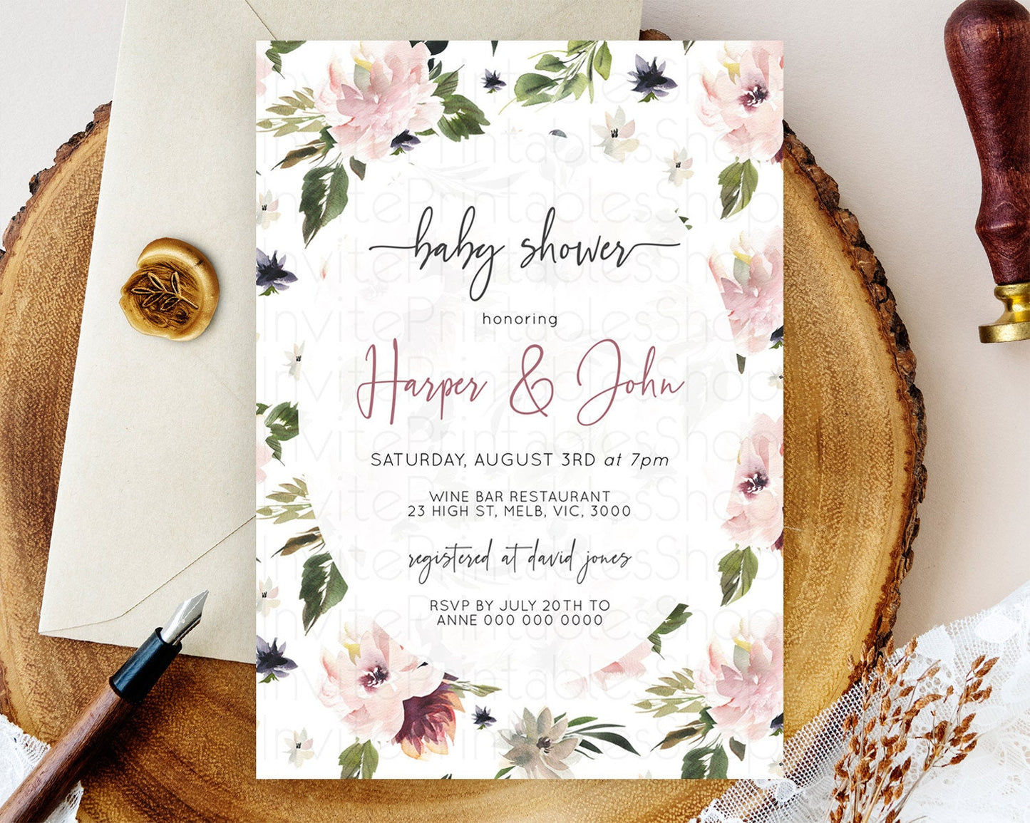 Wildflower Baby Shower Invitation Secret Garden Baby Shower Invitation Pastel Flowers Invite Enchanted Garden Shower Floral Theme D10538