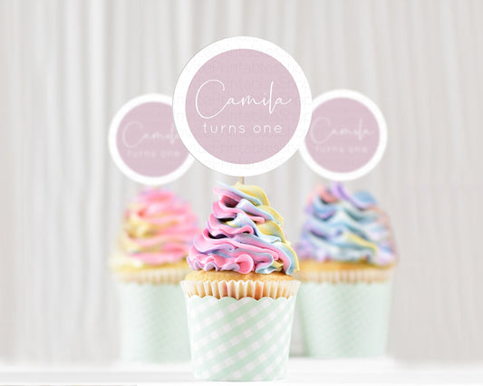 Editable Pink Cupcake Toppers Plain Pink Cupcake Minimalist Pink Cupcake Pas