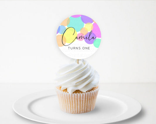 Editable Pastel Cupcake Toppers Pastel Confetti Cupcake Topper Bubbles Sprin
