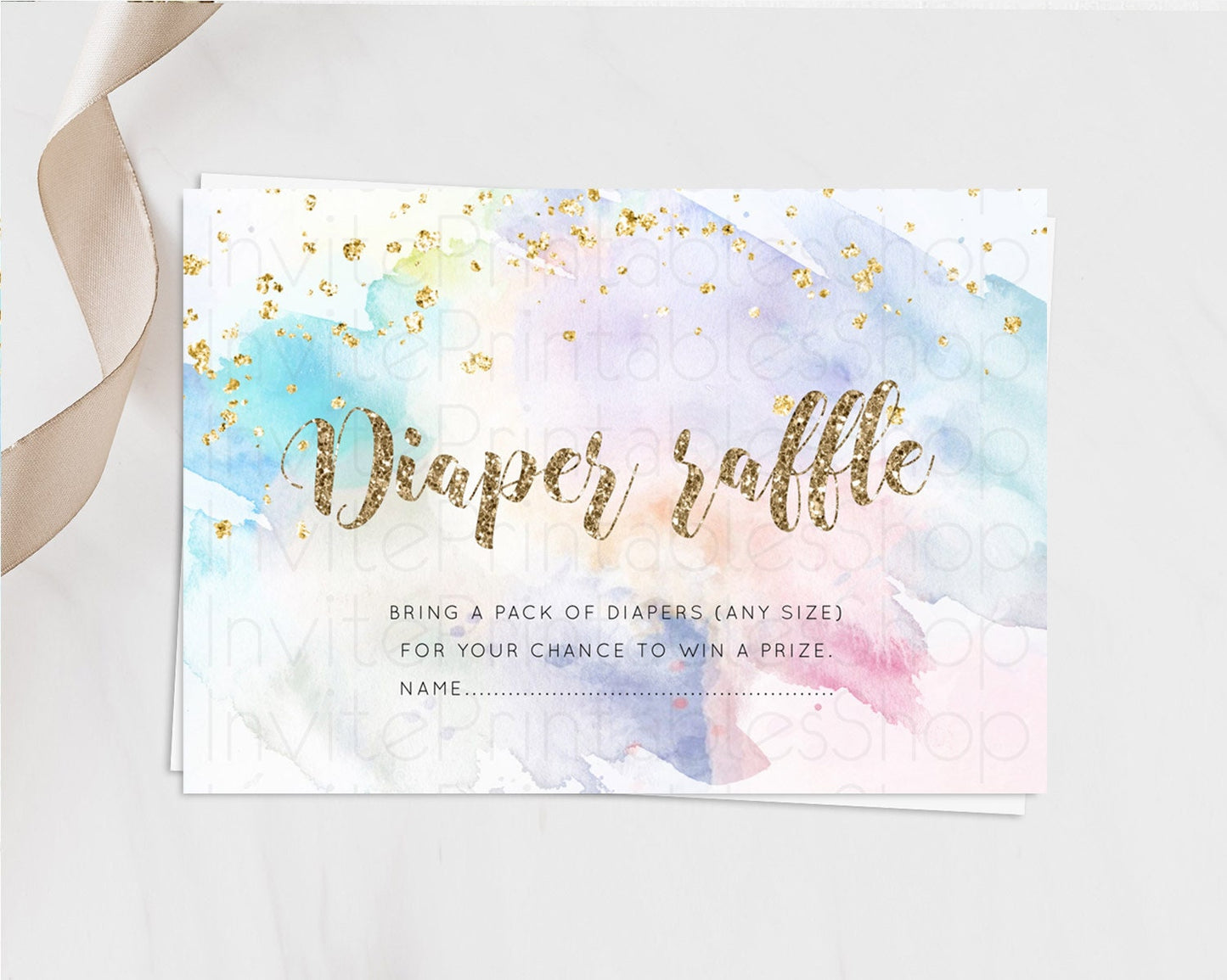 Pastel Diaper Raffle Card Pastel Rainbow Diaper Raffle Insert Colorful Ombre Watercolor Diaper Ticket Confetti Glitter Raffle Game D10421