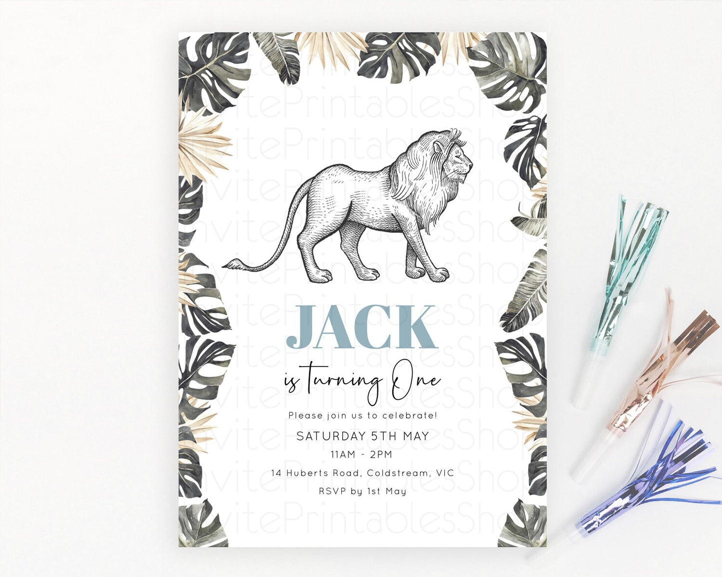 Lion Birthday Invitation Lion Invitation Modern Safari Lion Party 2 Wild 1 Safari Adventure Zoo Birthday Minimalist Lion Invites D10807