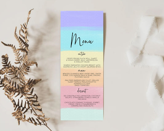 Editable Pastel Menu Pastel Rainbow Menu Template Colorful Pastel Table Deco
