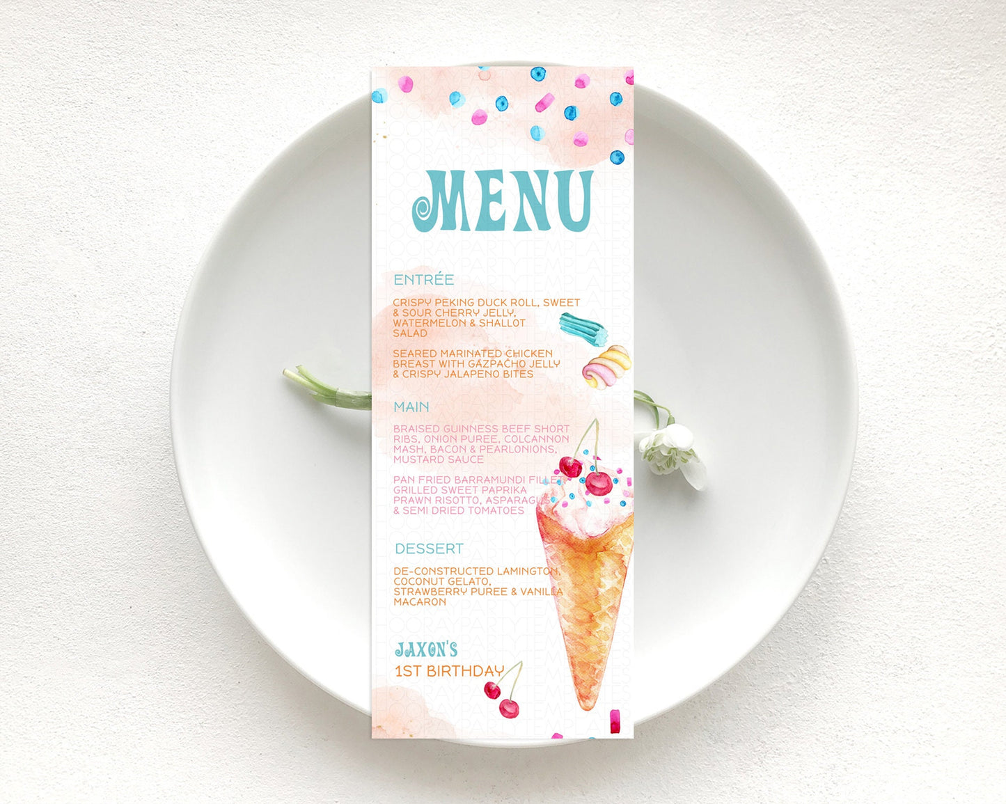 Ice Cream Menu Sweet One Menu Template Heres The Scoop Decor Pastel Candy Table Decor Candy Scoop Dinner Dessert Party Food Menu D10554