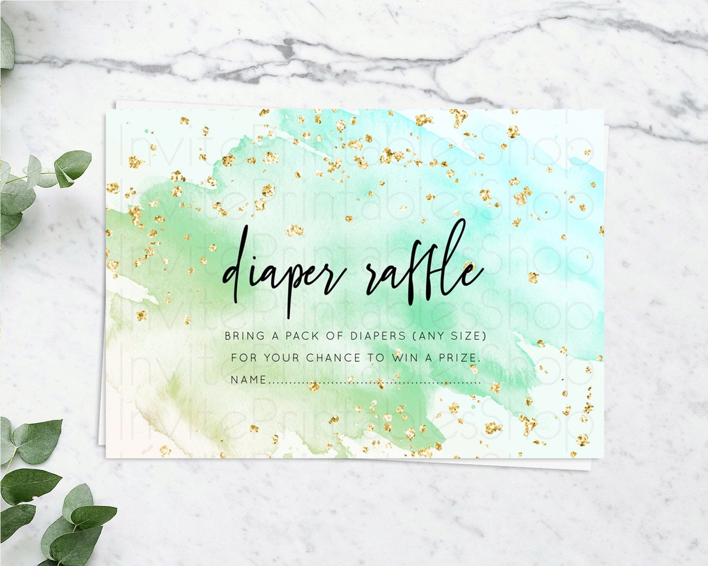 Green Diaper Raffle Card Green Watercolor Diaper Raffle Insert Pastel Green Baby Shower Diaper Ticket Splash Green Raffle Game  D10170