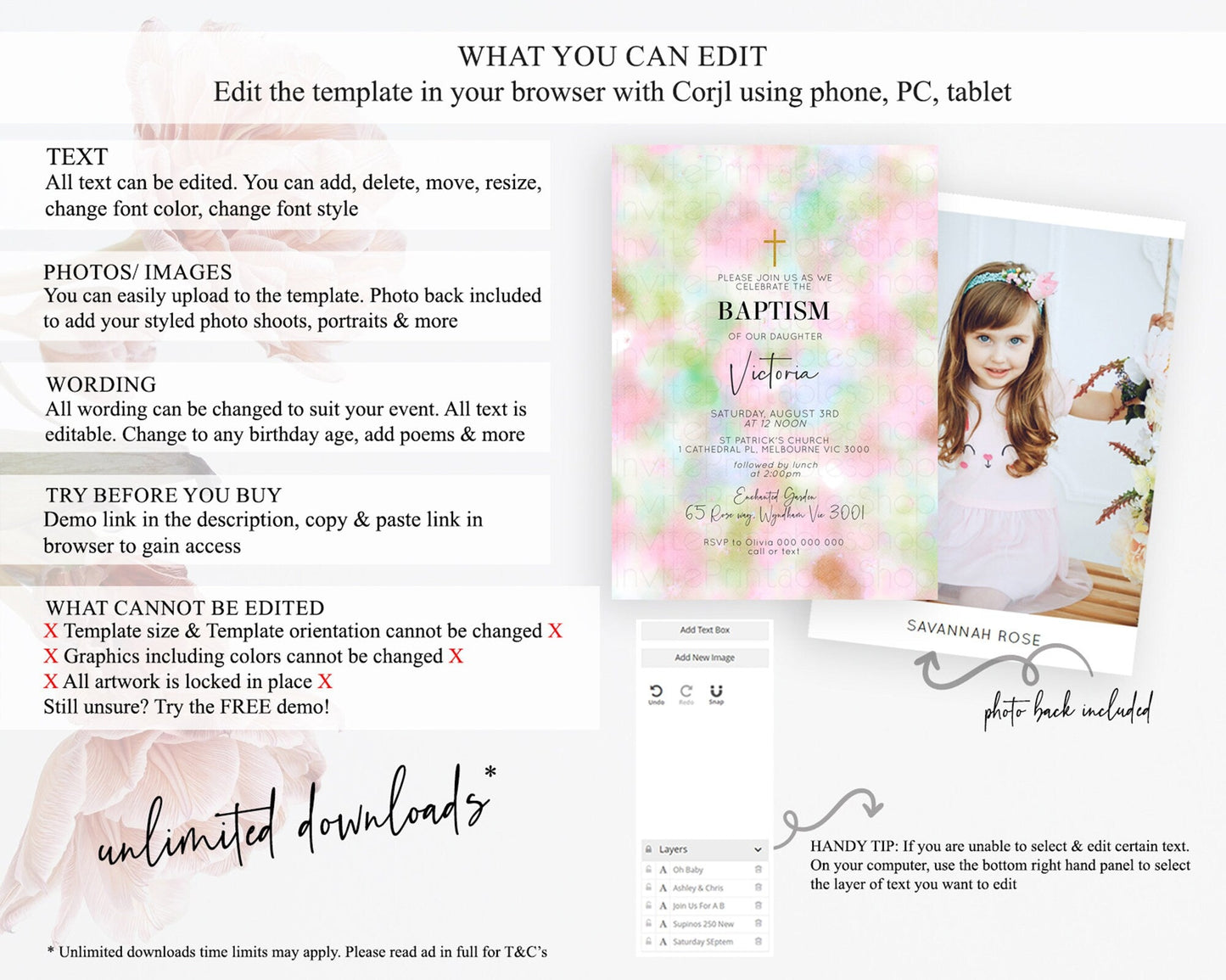 Pastel Baptism Invitation Pastel Colors Watercolor Baptism 1st Birthday Party Gold Ombre Pastel Rainbow Christening Holy Communion D10698