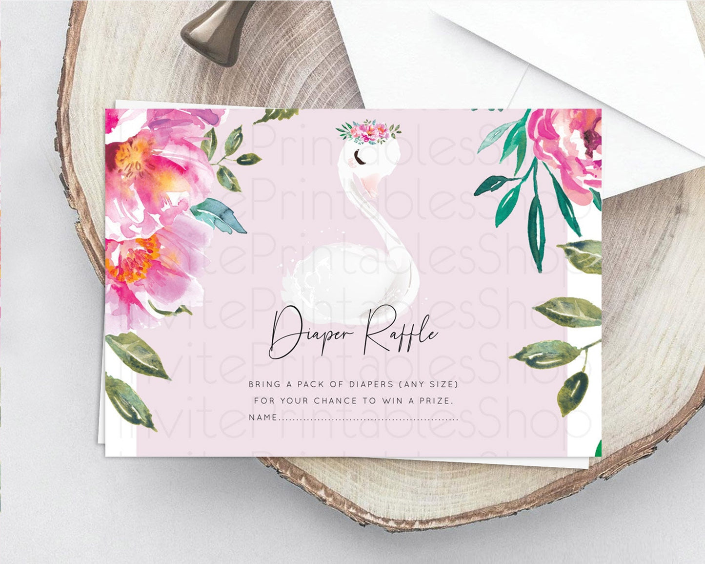 Swan Diaper Raffle Card Swan Princess Ballet Diaper Raffle Insert Enchanted Swan Lake Diaper Ticket Secret Garden Floral Raffle Game D10757