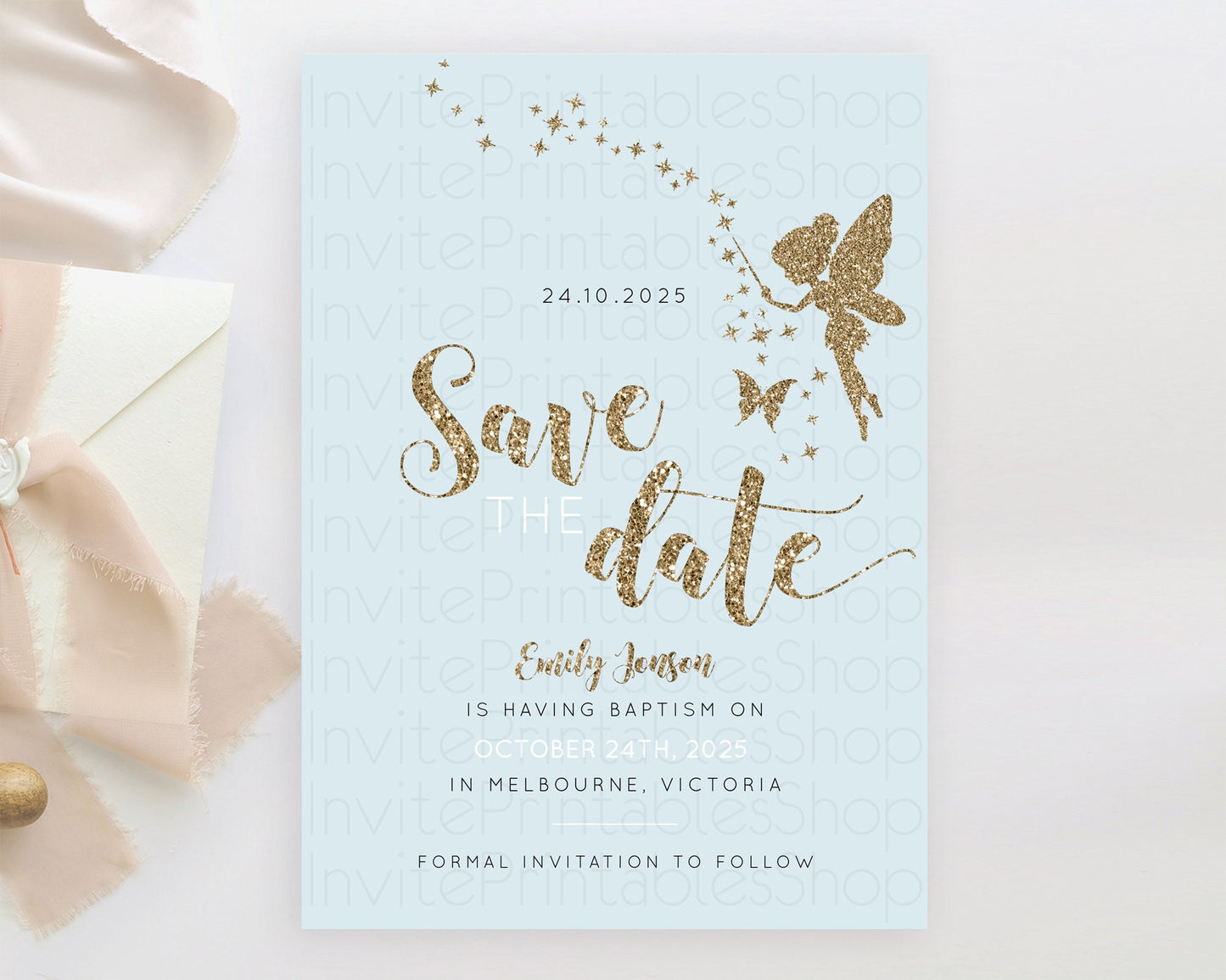 Fairy Save The Date Template Enchanted Garden Pastel Floral Butterfly Party Secret Garden Birthday Baptism Baby Shower Bridal Shower D10907