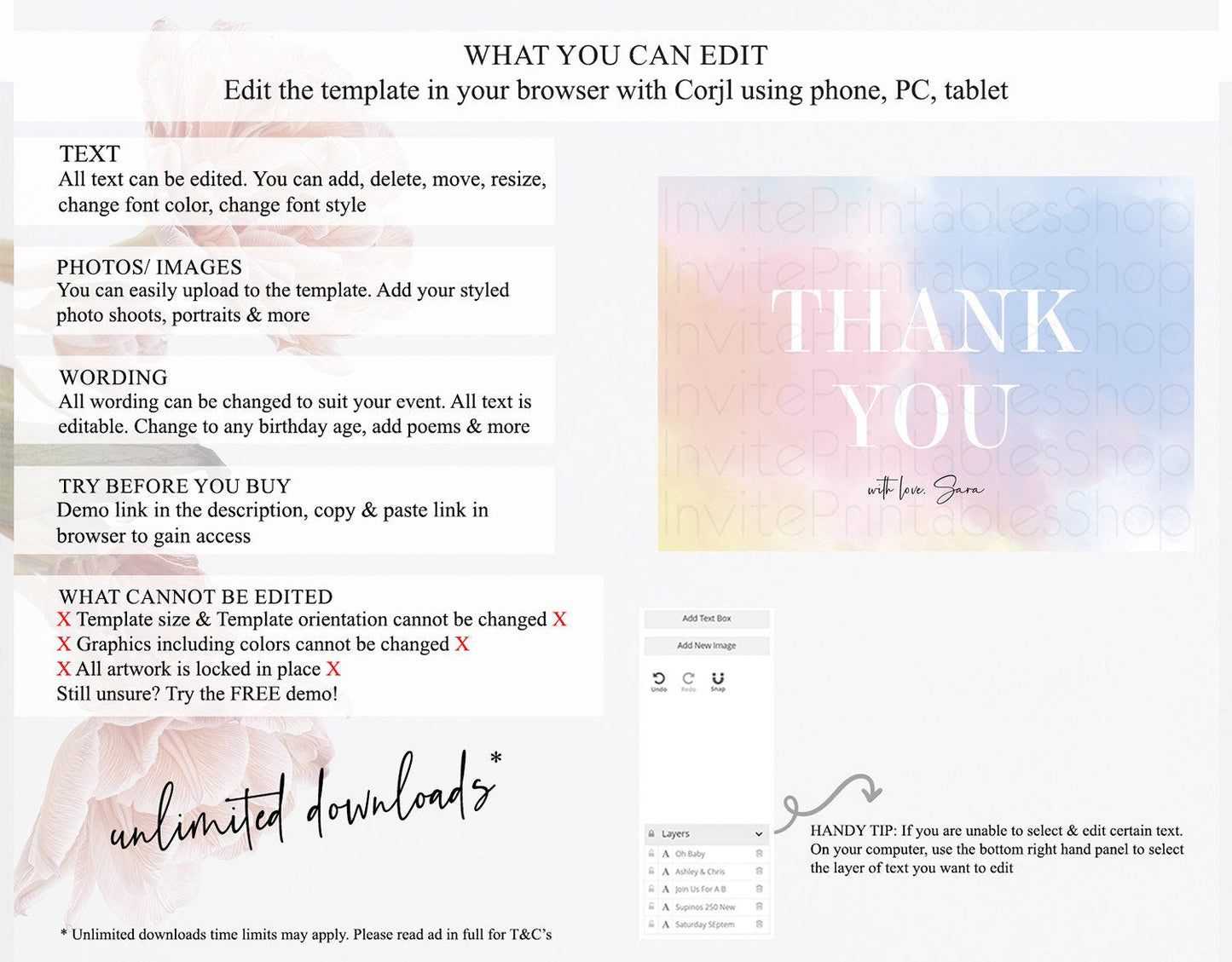 Pastel Thank You Rainbow Thank You Card Colorful Pastel Birthday Thank You Card Confetti Watercolor Pastel Teacher Thank You Cards D10373