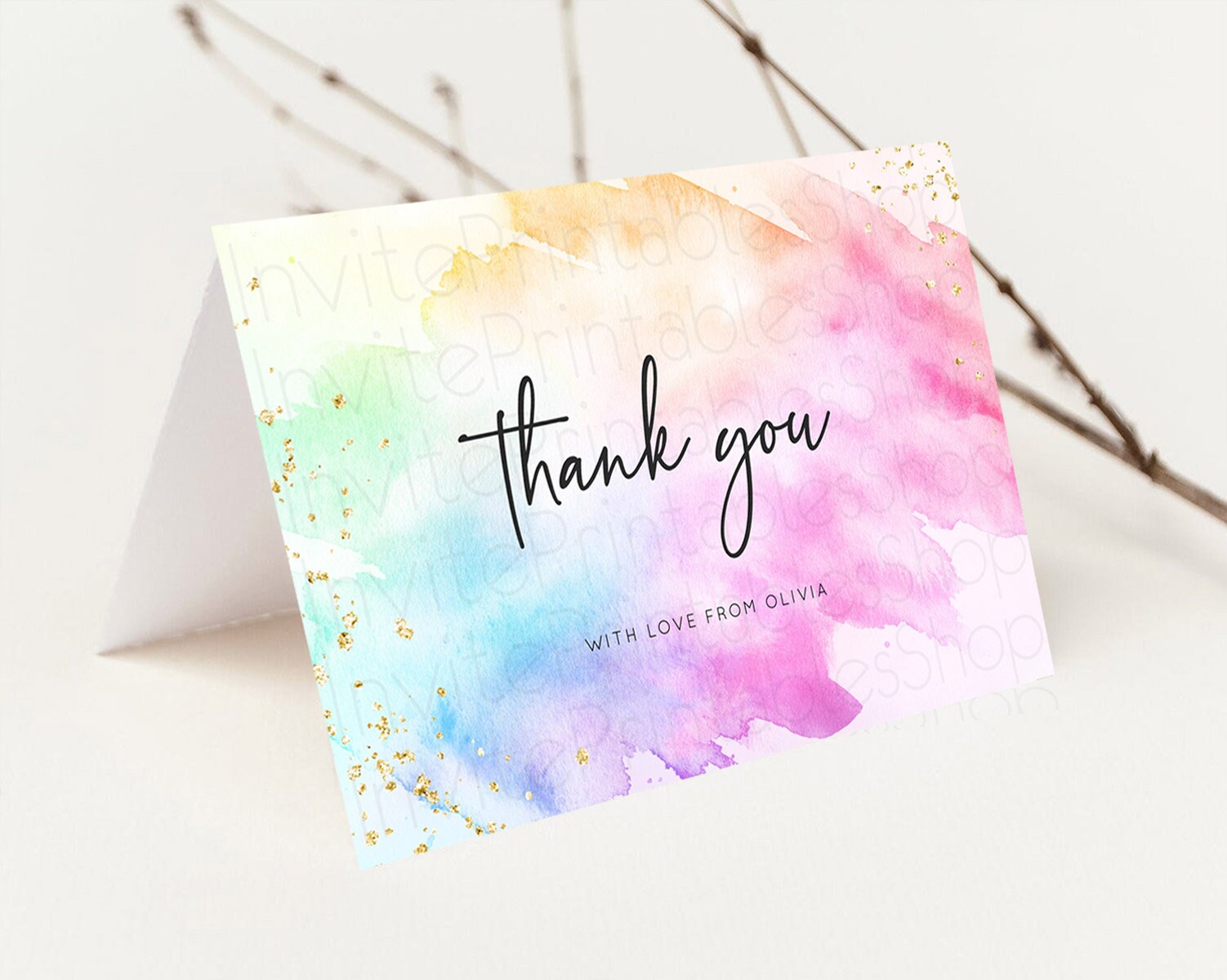 Editable Pastel Thank You Rainbow Thank You Card Colorful Pastel Birthday Th