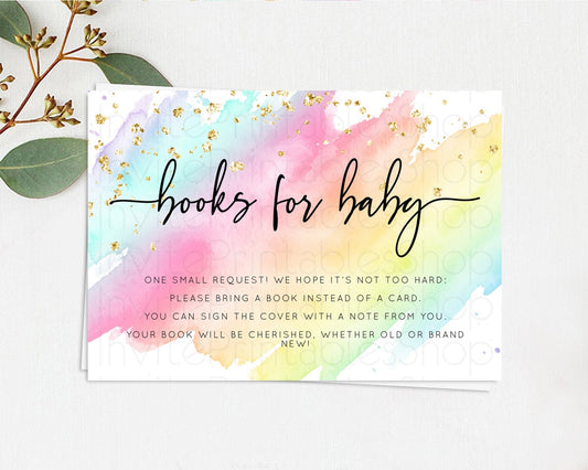 Pastel Books For Baby Card Pastel Rainbow Book Insert Colorful Ombre Watercolor Book Card Confetti Glitter Baby Book Poem Request D10495