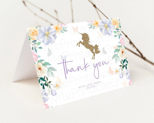 Editable Unicorn Garden Thank You Floral Unicorn Thank You Card Pastel Flora