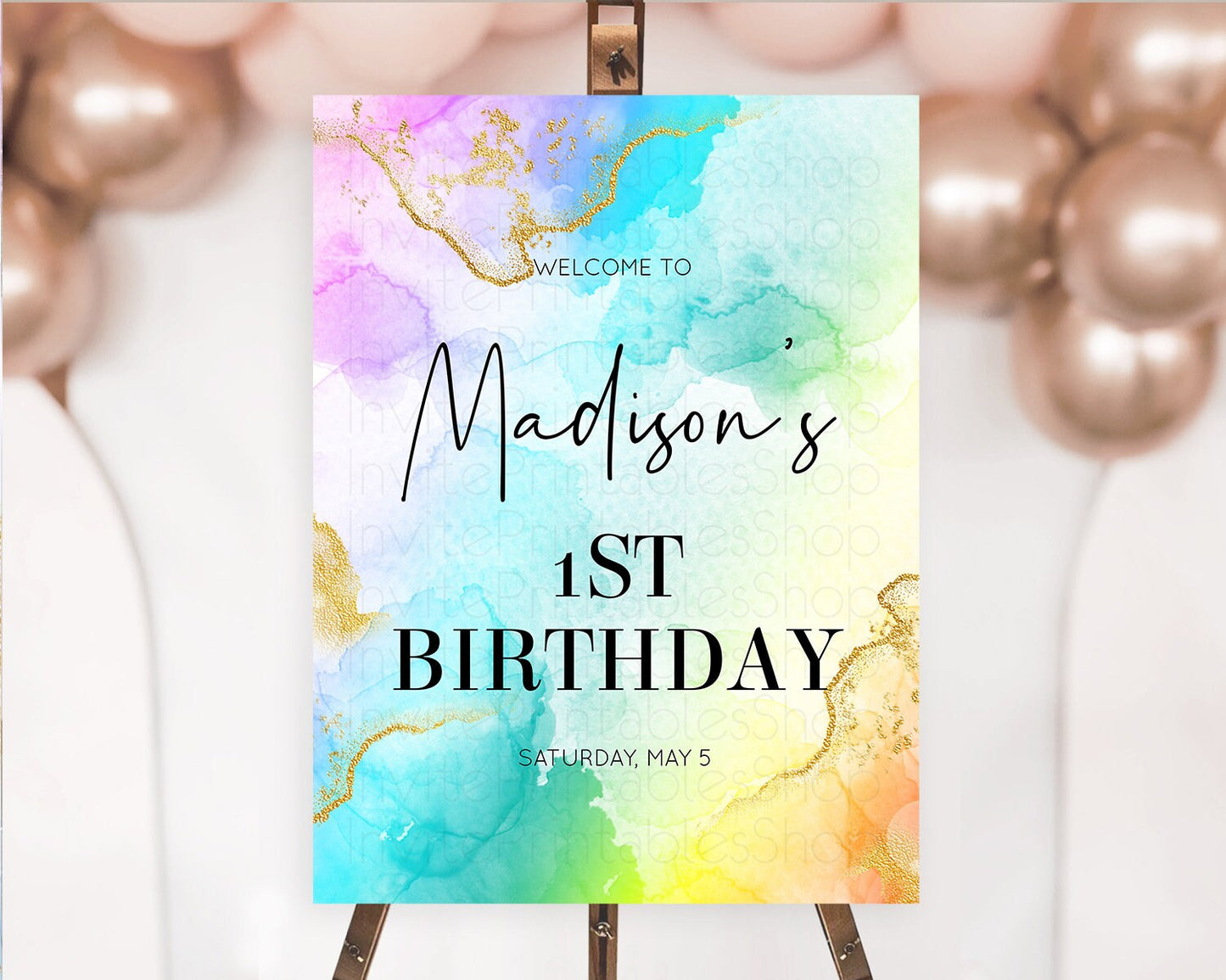 Pastel Welcome Sign Pastel Rainbow Welcome Sign Colorful Rainbow Confetti Watercolor Glitter Pastel First Birthday Welcome Sign D10393