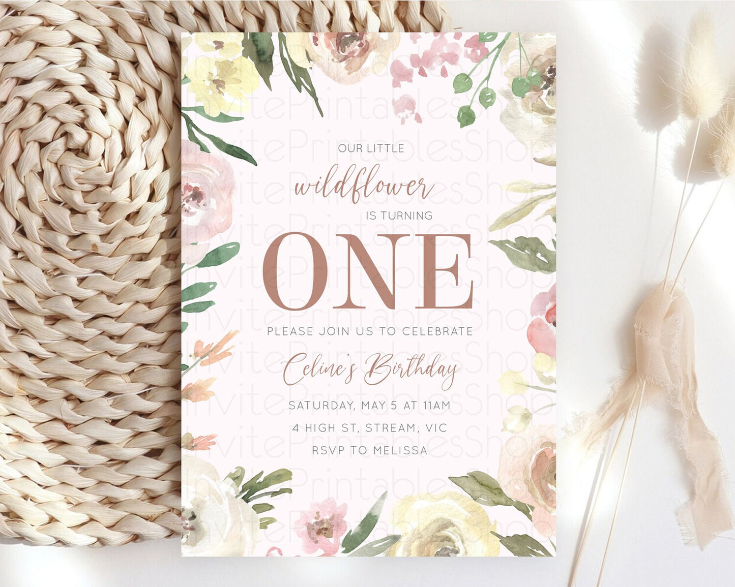 Secret Garden Invitation Wildflower Birthday Invitation Pastel Flowers Invite Enchanted Garden Boho Floral 3rd 2nd First Birthday D10192