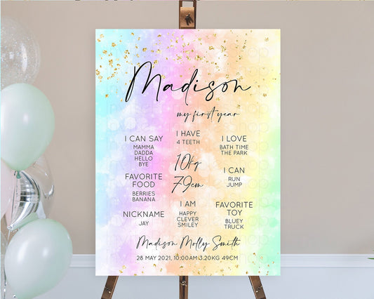 Editable Pastel First Birthday Milestone Board Pastel Rainbow Milestone Post