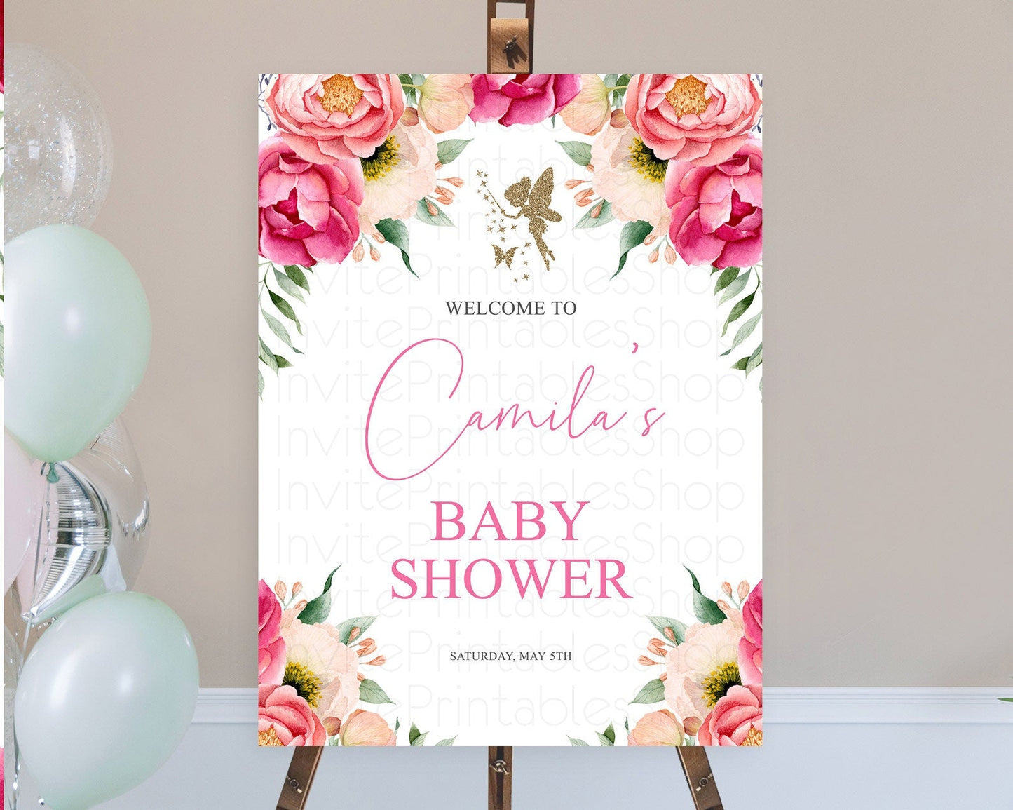 Fairy Baby Shower Welcome Sign Fairy Welcome Board Enchanted Garden Pastel Floral Butterfly Decor Secret Garden Fairy Welcome Sign D10883