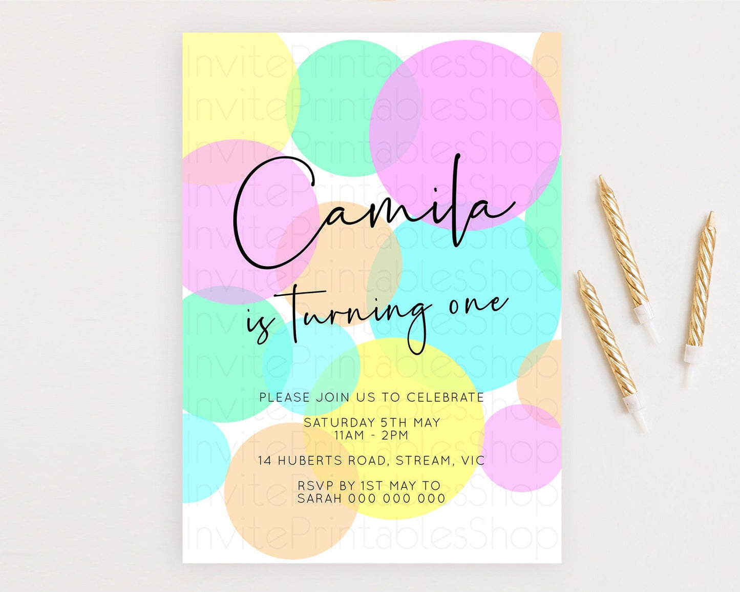 Pastel Birthday Invitation Pastel Confetti Birthday Invitation Bubbles Invitation Colorful Rainbow Confetti 2nd 1st First Birthday D10409