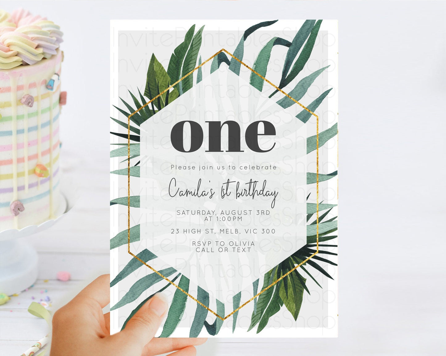 Tropical Invitation Tropical Birthday Invitation Tropical Floral Invitation Palm Leaf Fern Invite Frangipani White Orchid Invitation D11045