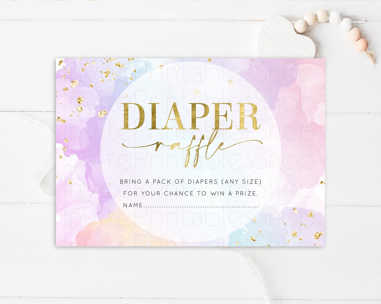 Rainbow Diaper Raffle Insert Baby Shower Diaper Game Ticket Card Watercolor Splash Colorful Pastel Glitter Confetti Sprinkles Neutral 599v1