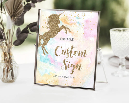 Editable Unicorn Rainbow Sign Pastel Unicorn Party Table Sign Decor Magical