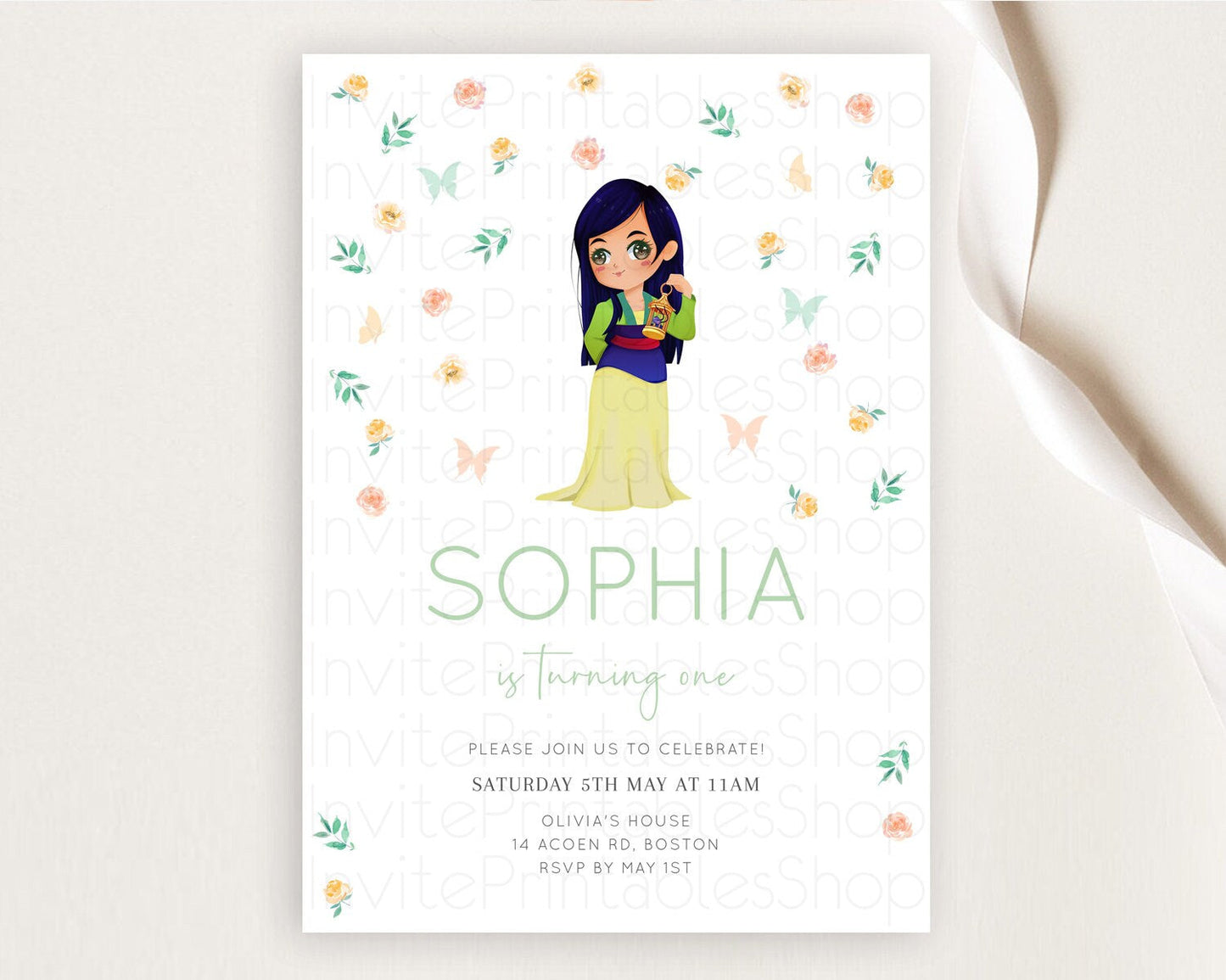 Princess Birthday Invitation Castle Invitation Royal Birthday Fairy Tale Enchanted Castle Pastel Floral Garden 1st First Birthday D10357