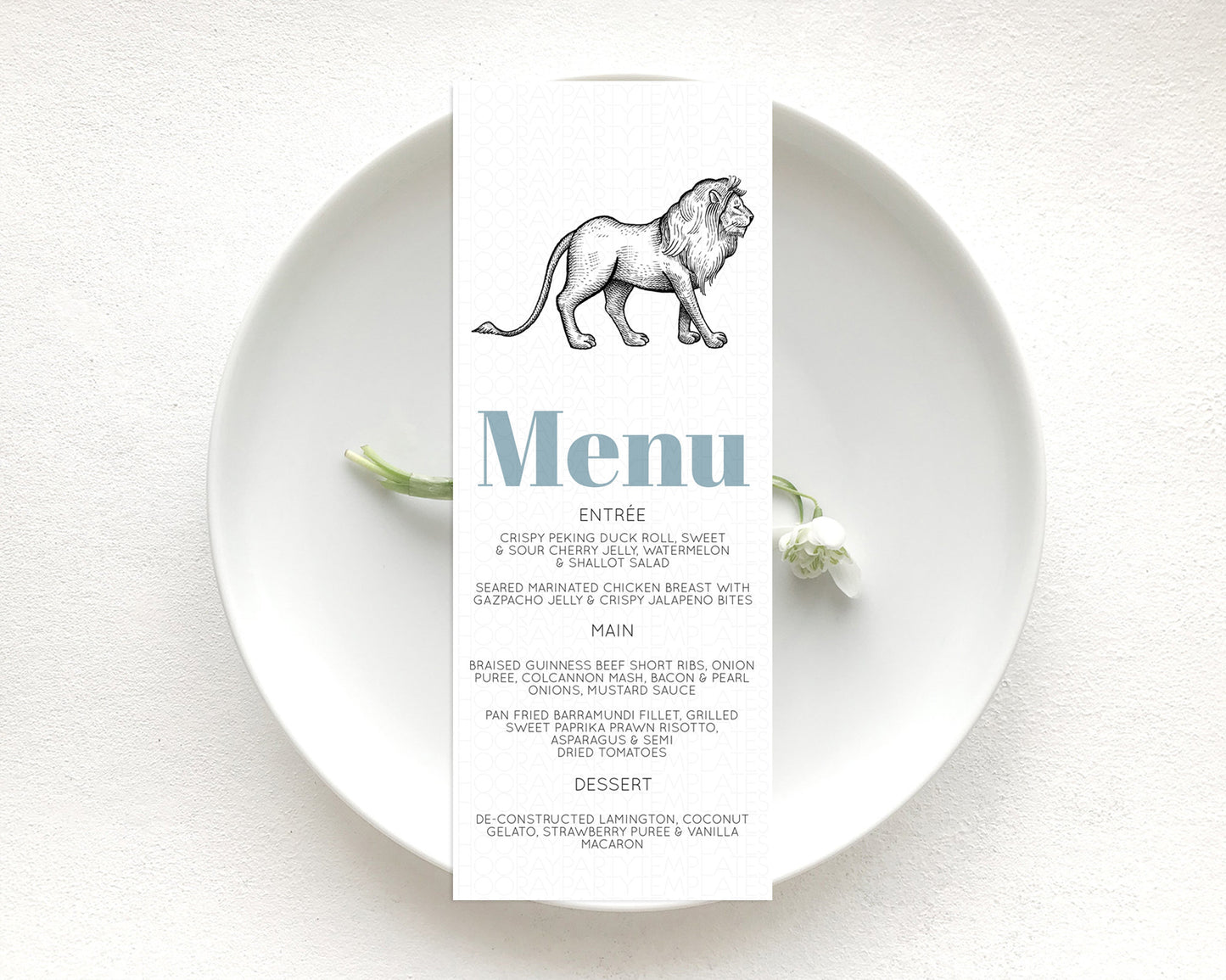 Lion Menu Lion Menu Template Lion Party Table Decor Safari Adventure Lion Menu Dried Palm Fern Lion Dinner Dessert Party Food Menu D10246