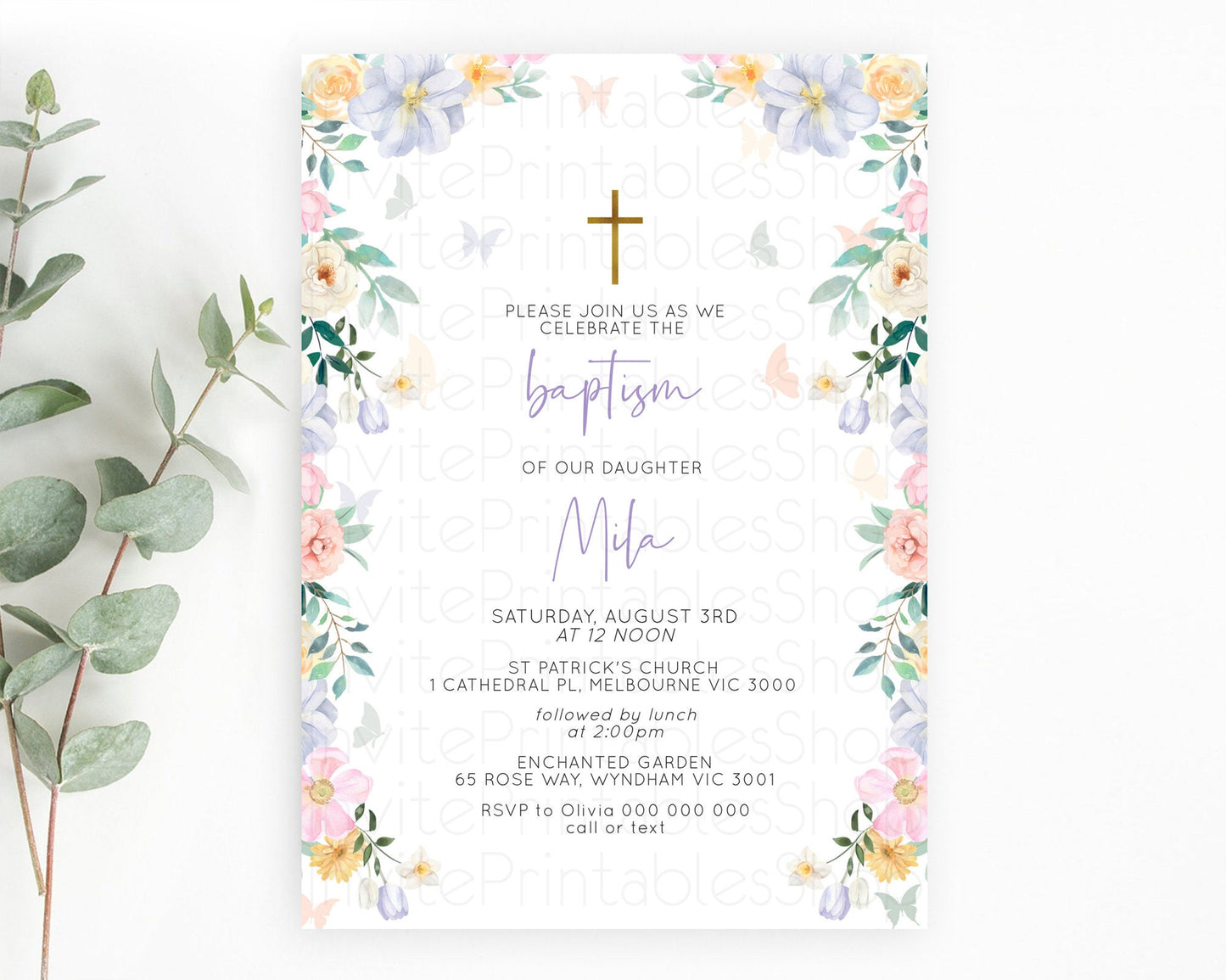 Secret Garden Baptism Invitation Wildflower Baptism Birthday Invite Pastel Flowers Christening Invite Enchanted Garden Boho Floral  D10472