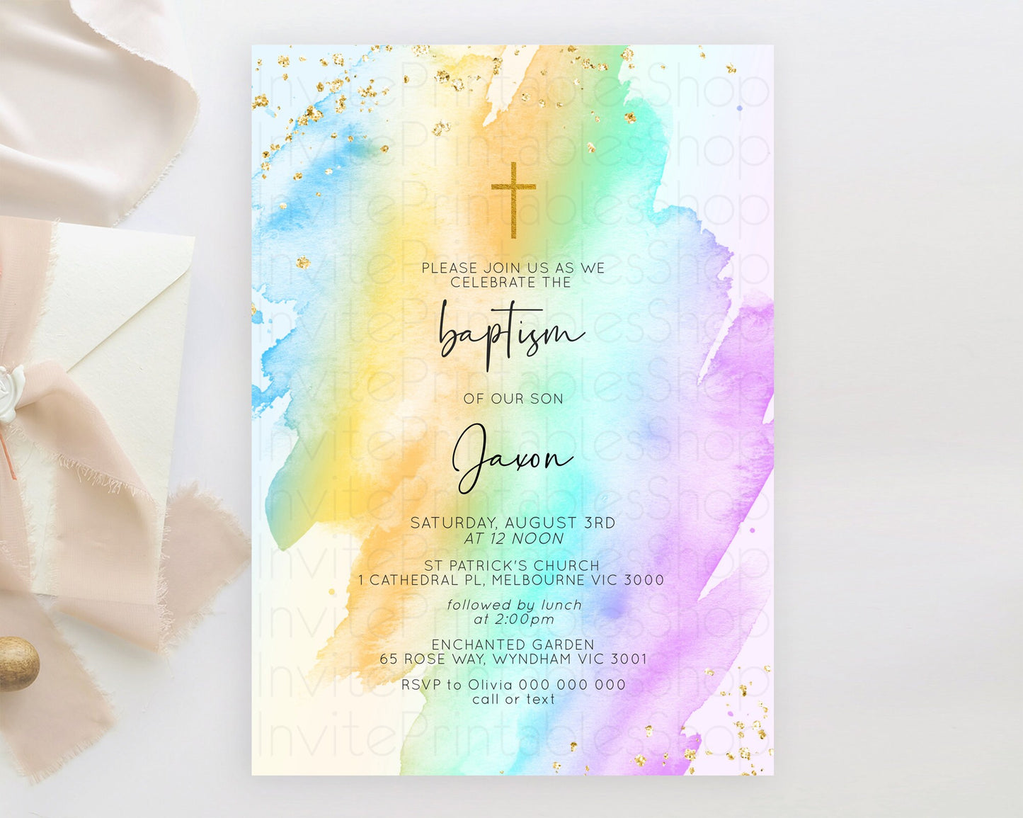 Editable Pastel Baptism Invitation Pastel Colors Watercolor Baptism 1st Birt