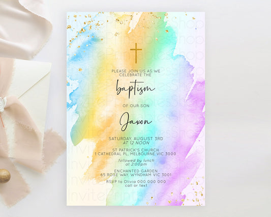 Editable Pastel Baptism Invitation Pastel Colors Watercolor Baptism 1st Birt