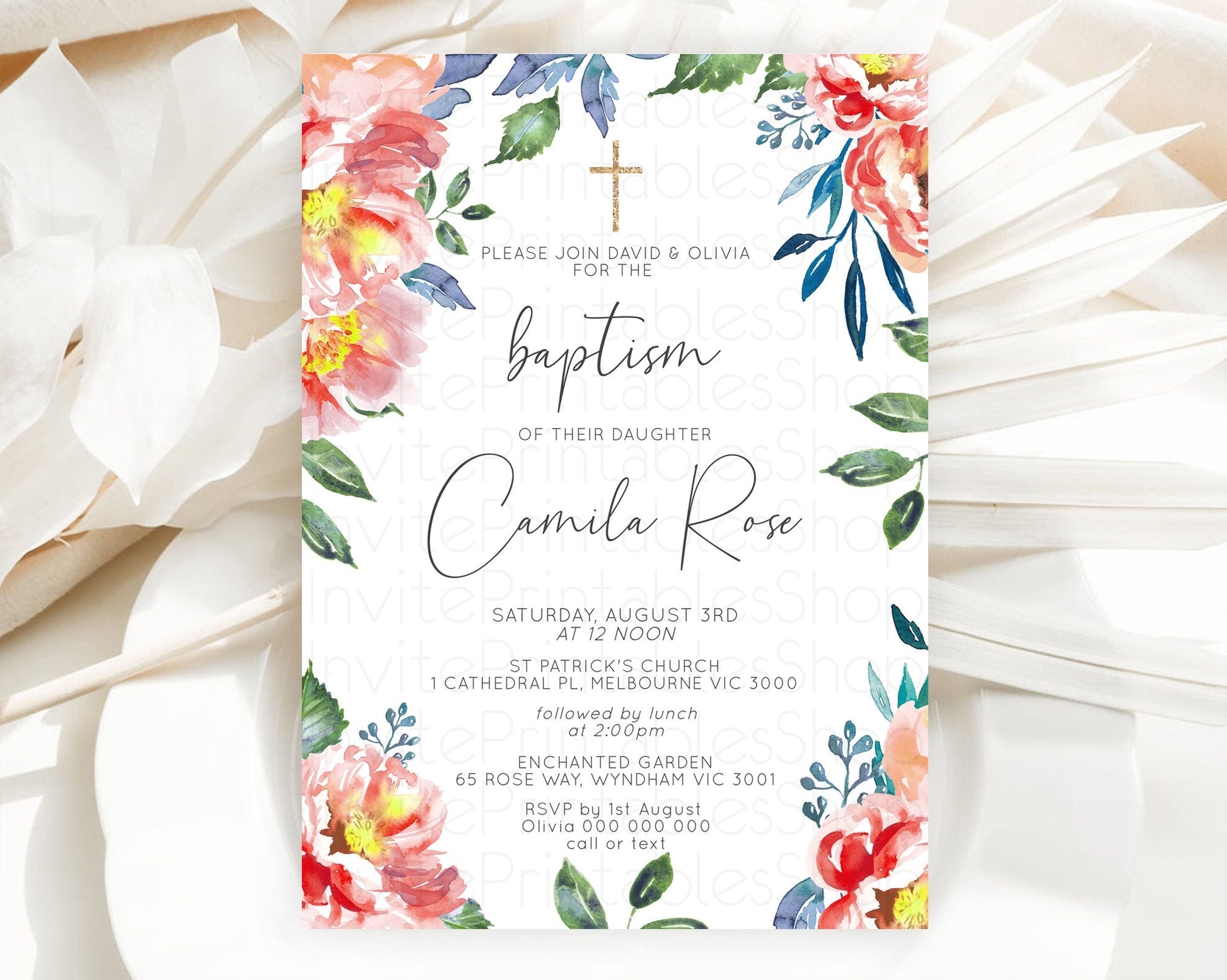 Editable Secret Garden Baptism Invitation Wildflower Baptism Birthday Invite