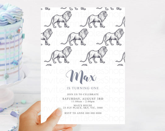 Editable Lion Birthday Invitation Lion Invitation Modern Safari Lion Party 2