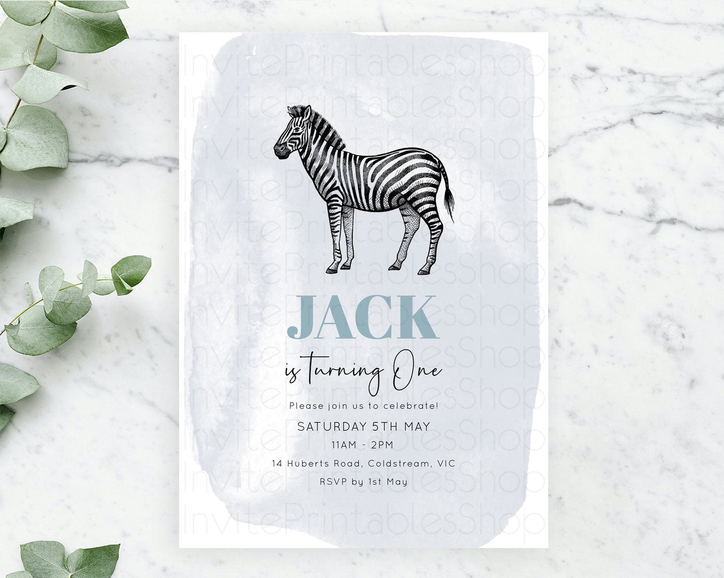 Zebra Birthday Invitation Zebra Invite Jungle Safari invite Watercolor Tropical Palm Invite Adventure Zoo Party Wild Animal Party D10814