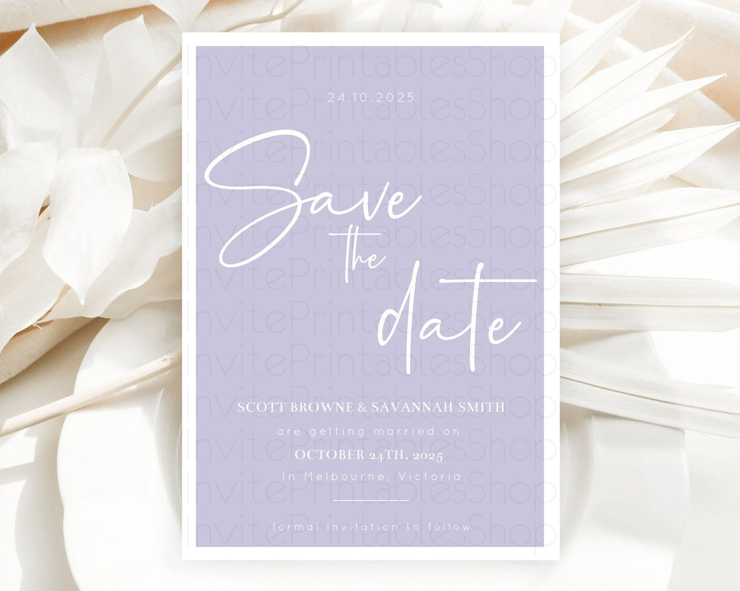 Minimalist Purple Save The Date Template Simple Modern Purple Party Theme For 1st Birthday Baptism Baby Shower Wedding Bridal Shower D10942