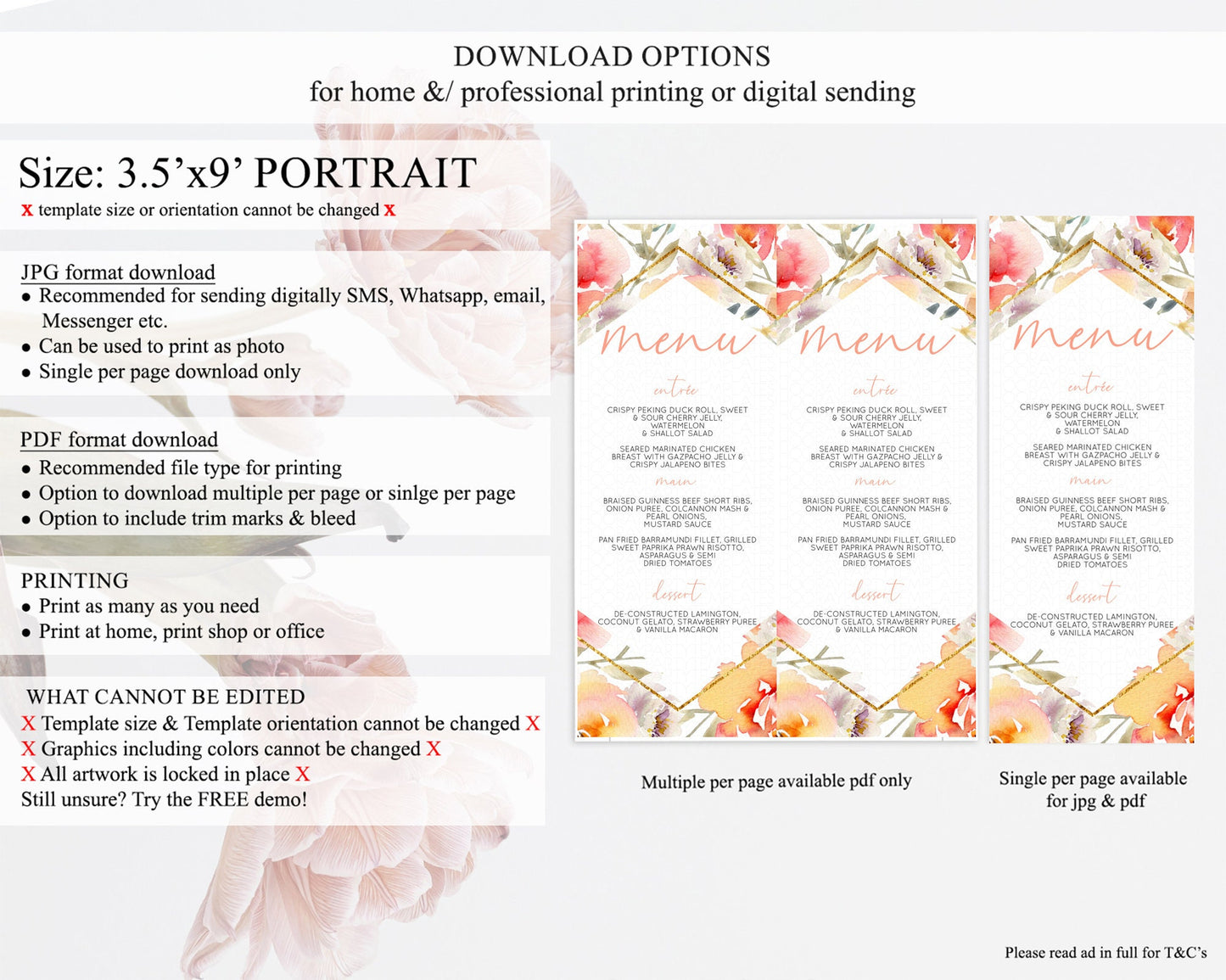 Secret Garden Menu Wildflower Menu Template Pastel Flower Garden Table Decor Boho Floral Dinner Dessert Floral Party Food Menu D10791