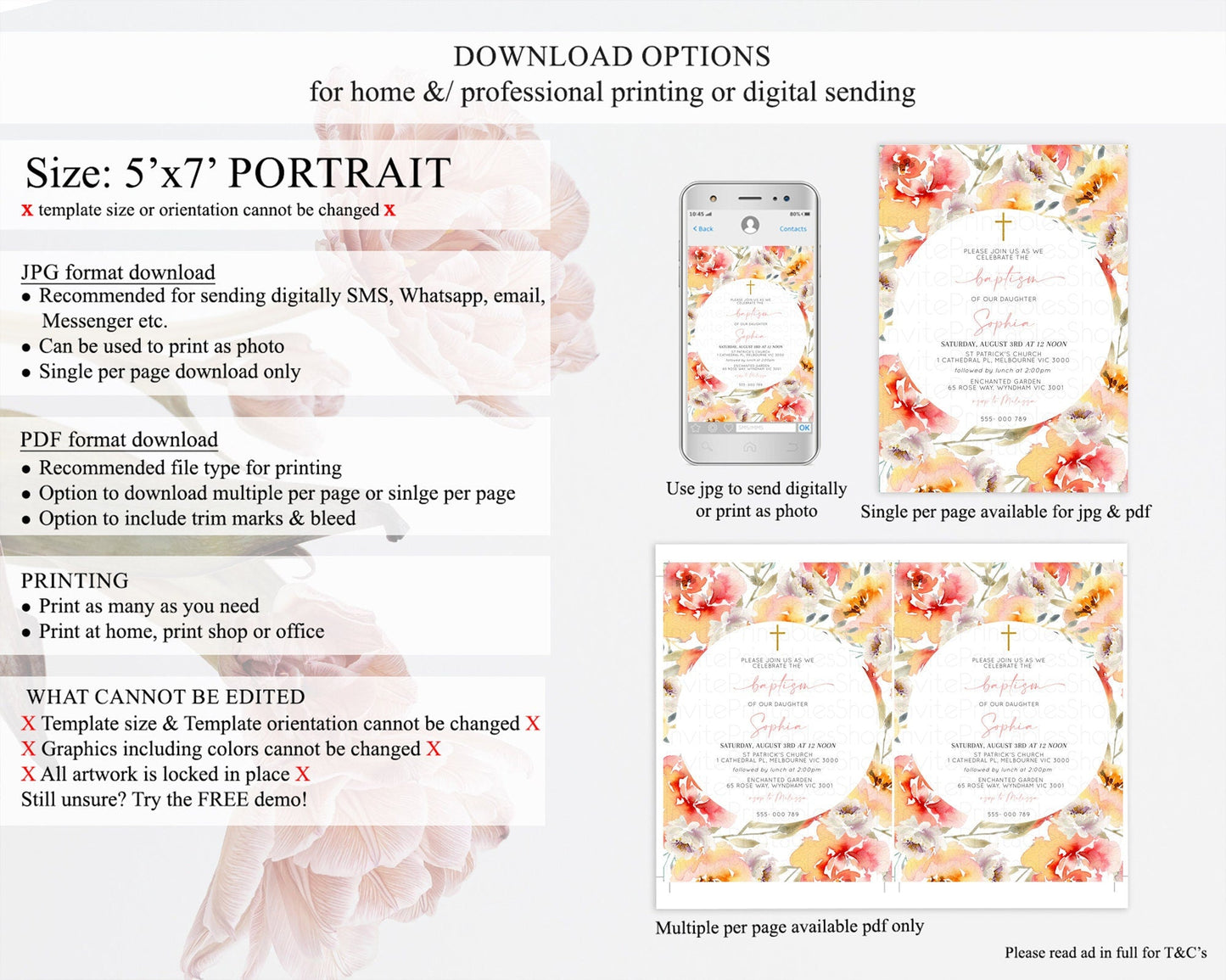 Secret Garden Baptism Invitation Wildflower Baptism Birthday Invite Pastel Flowers Christening Invite Enchanted Garden Boho Floral D10280