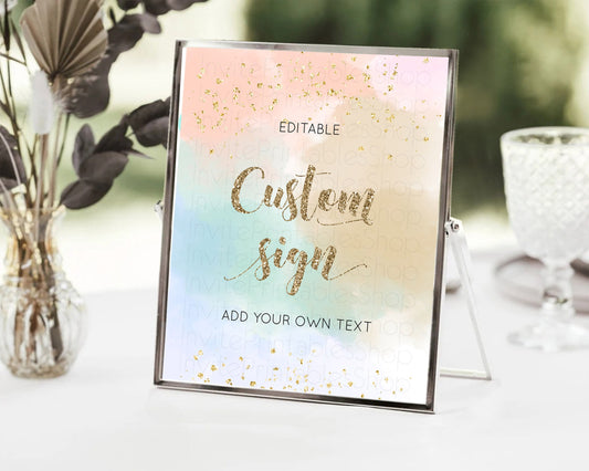 Editable Pastel Sign Ombre Table Sign Decor Pastel Ombre Rainbow Watercolor