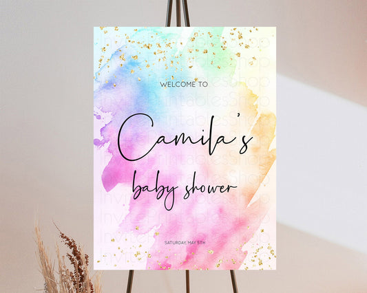 Editable Pastel Baby Shower Welcome Sign Pastel Rainbow Welcome Sign Colorfu