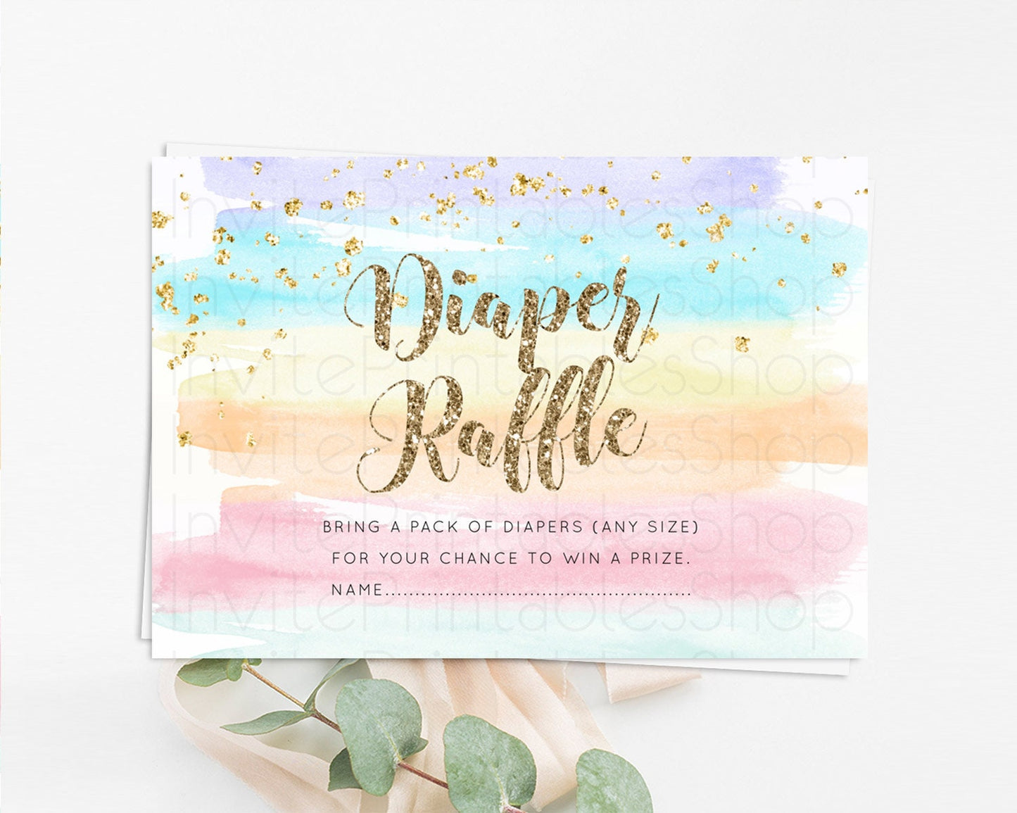 Pastel Diaper Raffle Card Pastel Rainbow Diaper Raffle Insert Colorful Ombre Watercolor Diaper Ticket Confetti Glitter Raffle Game D10508