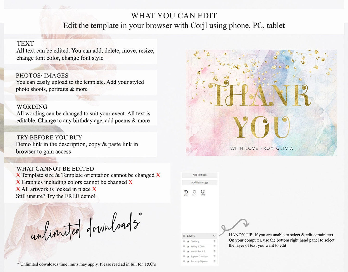 Pastel Thank You Rainbow Thank You Card Colorful Pastel Birthday Thank You Card Confetti Watercolor Pastel Teacher Thank You Cards D10835