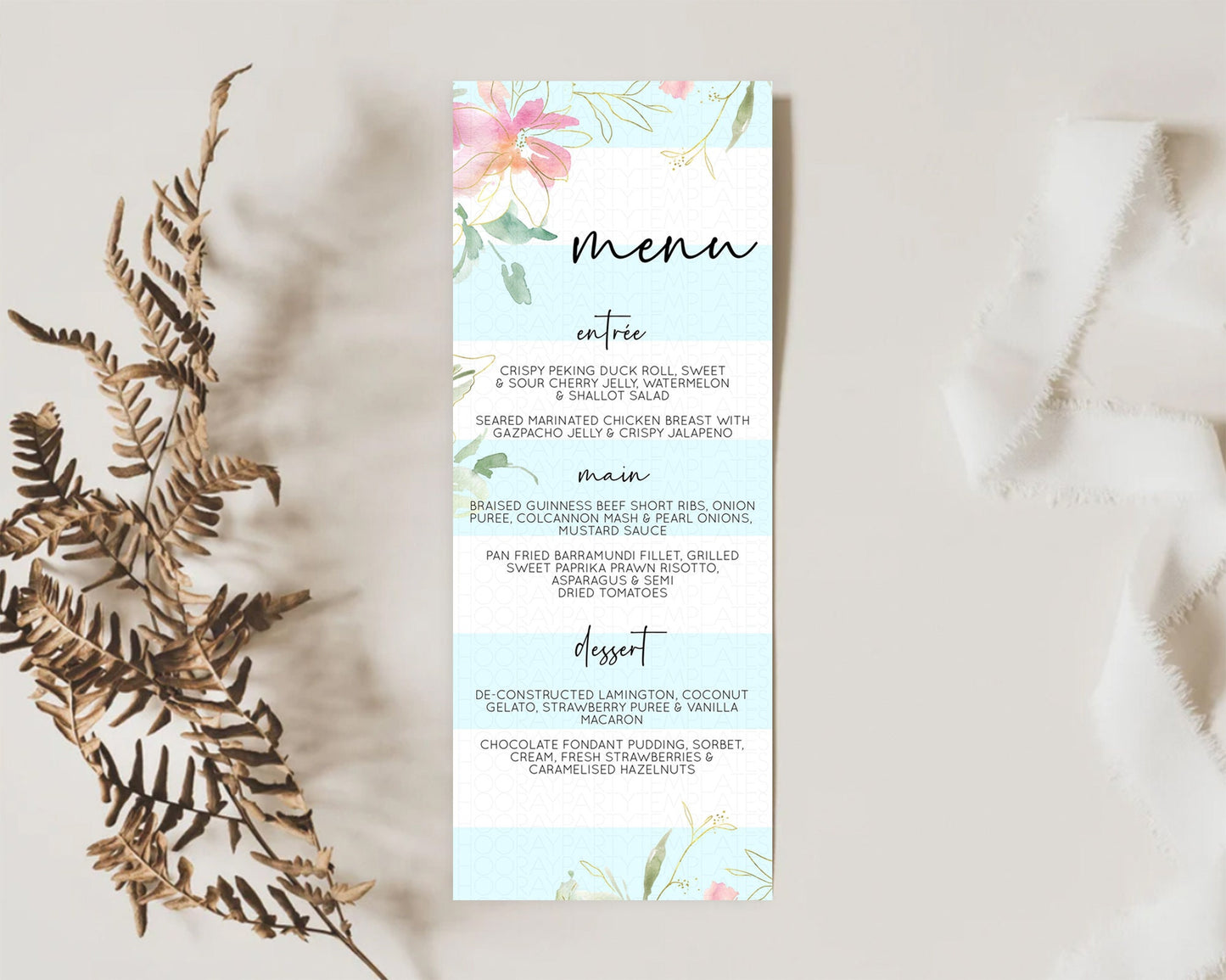 Secret Garden Menu Wildflower Menu Template Pastel Flower Garden Table Decor Boho Floral Dinner Dessert Floral Party Food Menu D10303