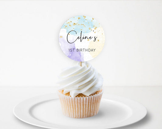 Editable Rainbow Cupcake Toppers Pastel Cupcake Toppers Colorful Pastel Wate