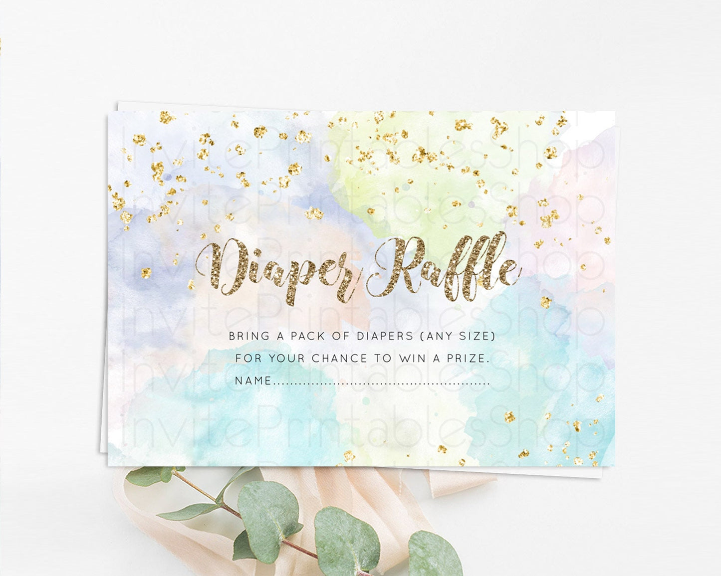 Pastel Diaper Raffle Card Pastel Rainbow Diaper Raffle Insert Colorful Ombre Watercolor Diaper Ticket Confetti Glitter Raffle Game D10614