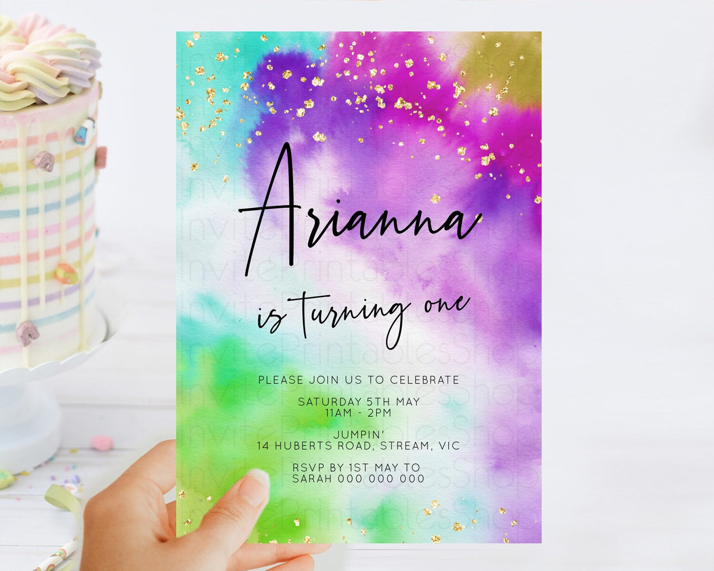 Tie Dye Invitation Rainbow Birthday Invitation Pastel Invitation Colorful Invitation Pastel Rainbow Party 3rd 2nd 1st First Birthday D10536