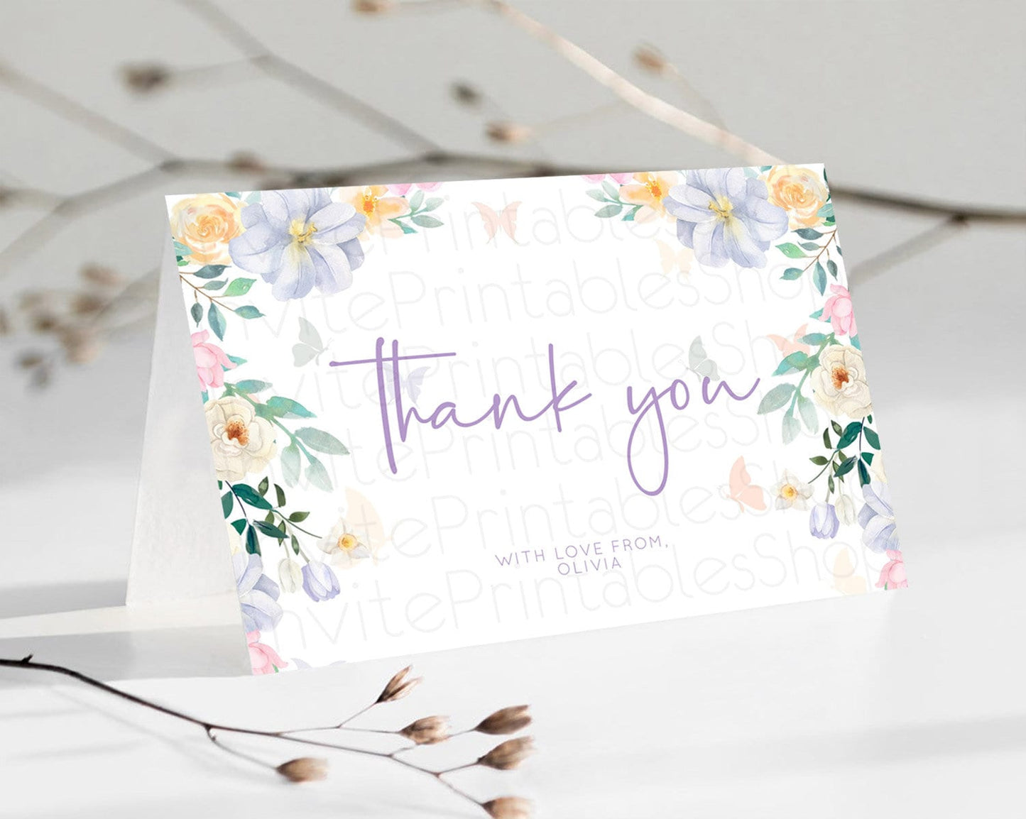 Secret Garden Thank You Wildflower Thank You Card Pastel Flower Garden Birthday Thank You Card Boho Floral Teacher Thank You Card D10472