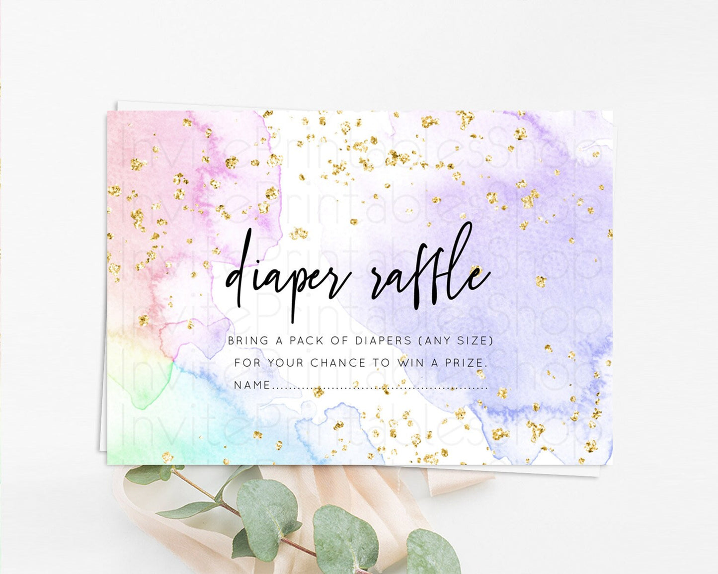 Pastel Diaper Raffle Card Pastel Rainbow Diaper Raffle Insert Colorful Ombre Watercolor Diaper Ticket Confetti Glitter Raffle Game D10215