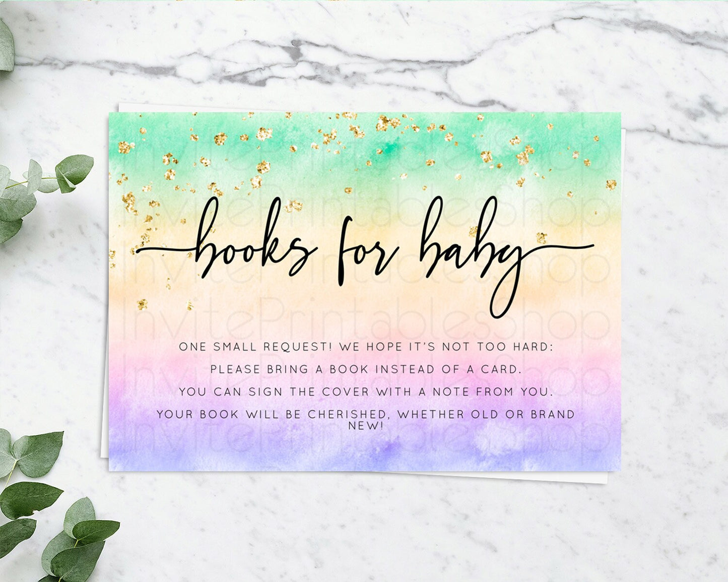 Pastel Books For Baby Card Pastel Rainbow Book Insert Colorful Ombre Watercolor Book Card Confetti Glitter Baby Book Poem Request D10485