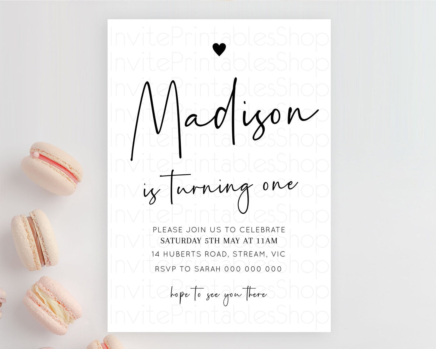 Minimalist Birthday Invitation White Black Invitation Minimalist Pastel Invitation Plain Invites Modern Simple 1st First Birthday D10955