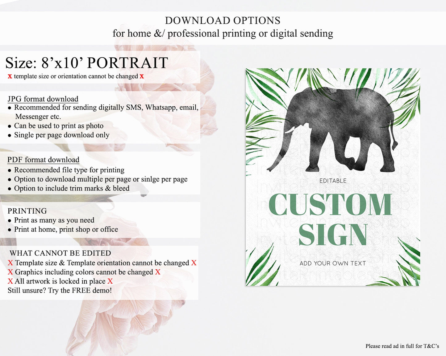 Elephant Sign Elephant Safari Adventure Party Table Sign Decor Dried Palm Fern Zoo 1st Birthday Baptism Baby Shower Bridal Shower D10842