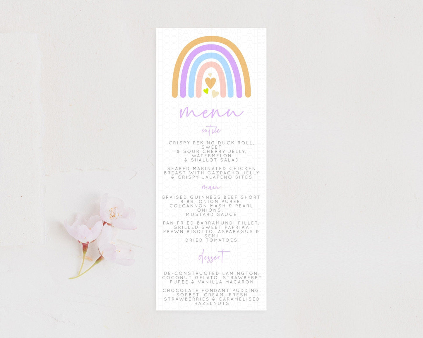 Pastel Rainbow Menu Boho Rainbow Menu Template Rainbow Boho Table Decor Pastel Rainbow Dinner Dessert Menu Rainbow Party Food Menu D10238